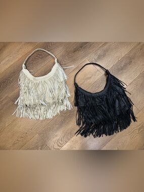 Bundle of 2 VENUS Vegan Leather Fringe Hobo Bags - read full description
